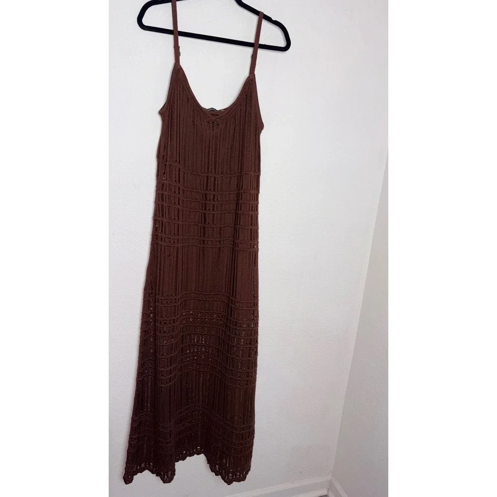Abercrombie & Fitch Crochet Maxi Dress XXL chocolate Brown V-Neck Boho Knit new